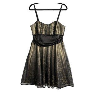 R&M RICHARD Women Dress Sz 16 Sleeveless Gold Floral Mesh Overlay Satin hg-12